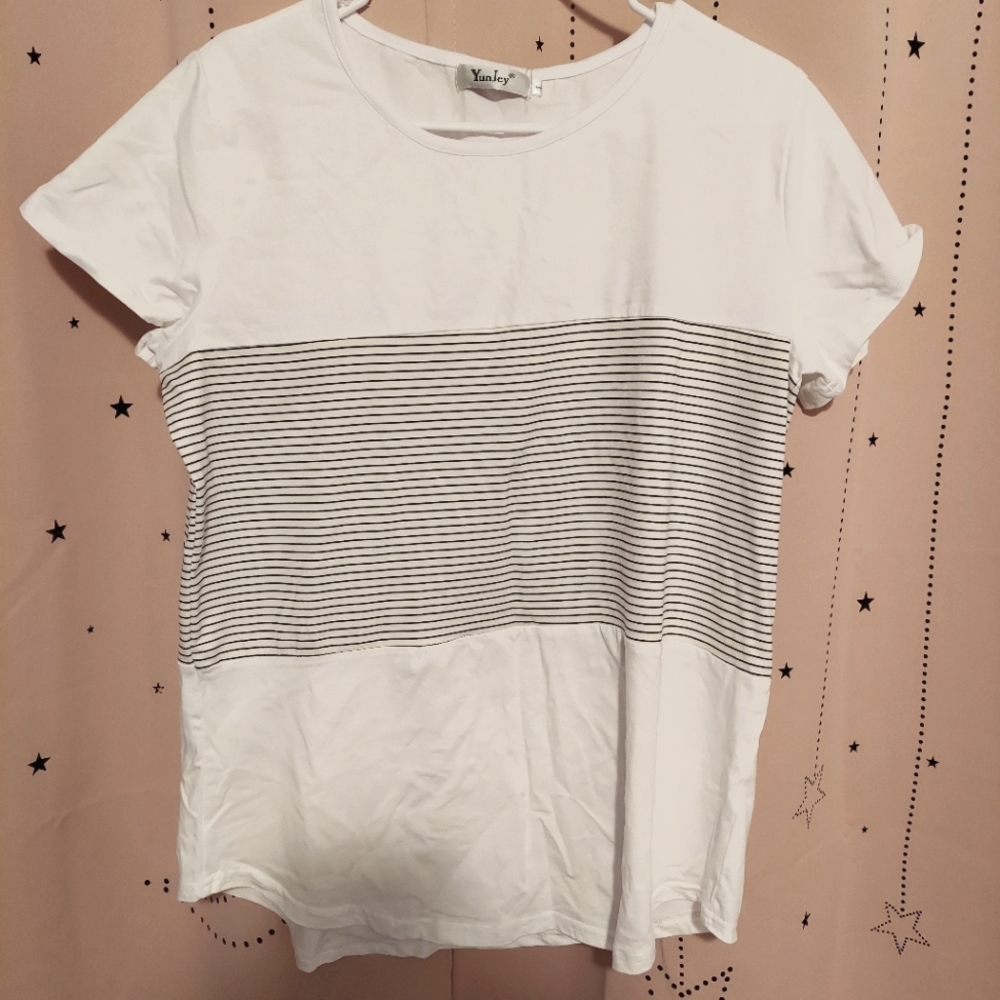 White tee shirt with striped band